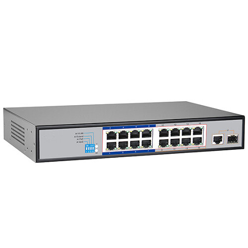 OP-POE 16AI OP-POE 16AI - 16-ти портовый неуправляемый PoE коммутатор, с 16 портами 10/100Мб, 1 гигабитным портом и SFP Комбо портом. Коммутатор OP-POE 16AI, снижает расходы на оборудование и монтаж, обеспечивая доставку данных и питания по уже существующему кабелю витая пара по технологии Power over Ethernet (PoE) обеспечивая работу таких устройств как точки доступа или IP камеры.