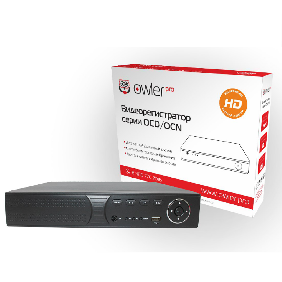 Видеорегистратор гибридный OCD-208 Plus Owler OCD-208 Plus Эффективный пятигибридный видеорегистратор для 8-ми видеокамер с функцией онлайн просмотра и возможностью записи видео в облако Dropbox. Подходит для небольших объектов с высокими требованиями к качеству изображения. К этому регистратору можно подключить камеры AHD/CVI/TVI с разрешением до 2МП, IP камеры до 5МП (см. режимы работы). В записи выдает разрешение AHD/CVI/TVI - 1080P (1920х1080 точек), IP - до 5МП. аудио - 4 канала, запись с расширением h.264 (цифровой поток), светодиодная индикация режимов работы, PTZ, HDMI, 1 SATA HDD, функция «горячего» воспроизведения видео.