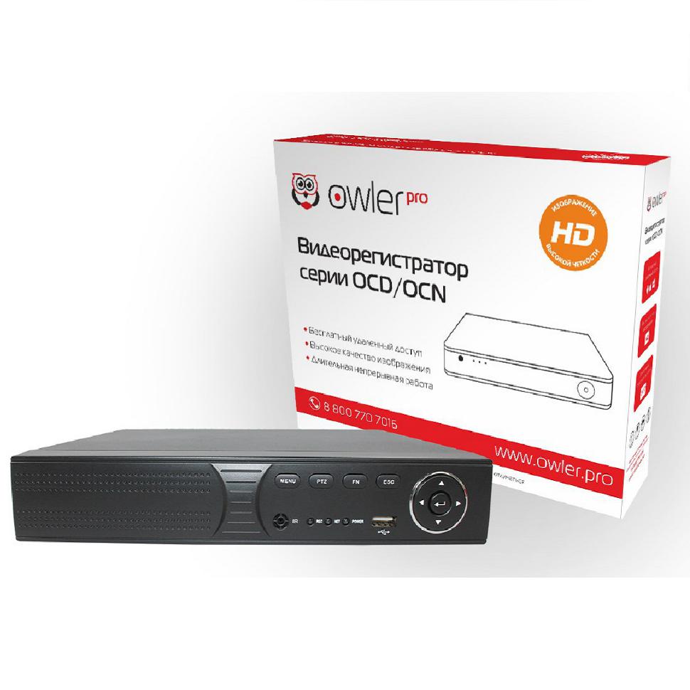 Видеорегистратор гибридный OCD-404 Plus Owler OCD-404 Plus Эффективный пятигибридный видеорегистратор для 4-х видеокамер с функцией онлайн просмотра и возможностью записи видео в облако Dropbox. Подходит для небольших объектов с высокими требованиями к качеству изображения. К этому регистратору можно подключить камеры AHD/CVI/TVI с разрешением до 2МП, IP камеры до 3МП (см. режимы работы). В записи выдает разрешение AHD/CVI/TVI - 1080P (1920х1080 точек), IP - до 3МП.. аудио - 4 канала, запись с расширением h.264 (цифровой поток), светодиодная индикация режимов работы, PTZ, HDMI, 1 HDD SATA, функция «горячего» воспроизведения видео.