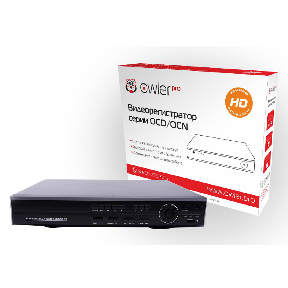 Видеорегистратор гибридный OCD-7016 Plus Owler OCD-7016 Plus Эффективный пятигибридный видеорегистратор для 16-ти видеокамер с функцией онлайн просмотра и возможностью записи видео в облако Dropbox. Подходит для объектов с высокими требованиями к качеству изображения. К этому регистратору можно подключить камеры AHD/CVI/TVI с разрешением до 2МП, IP камеры до 5МП (см. режимы работы). В записи выдает разрешение AHD/CVI/TVI - 1080P (1920х1080 точек), IP - до 5МП, аудио - 8 каналов (можно подключить до 8 микрофонов), запись с расширением h.264 (цифровой поток), светодиодная индикация режимов работы, 4 сигнальных входа, PTZ, HDMI, 2 SATA HDD, функция «горячего» воспроизведения видео
